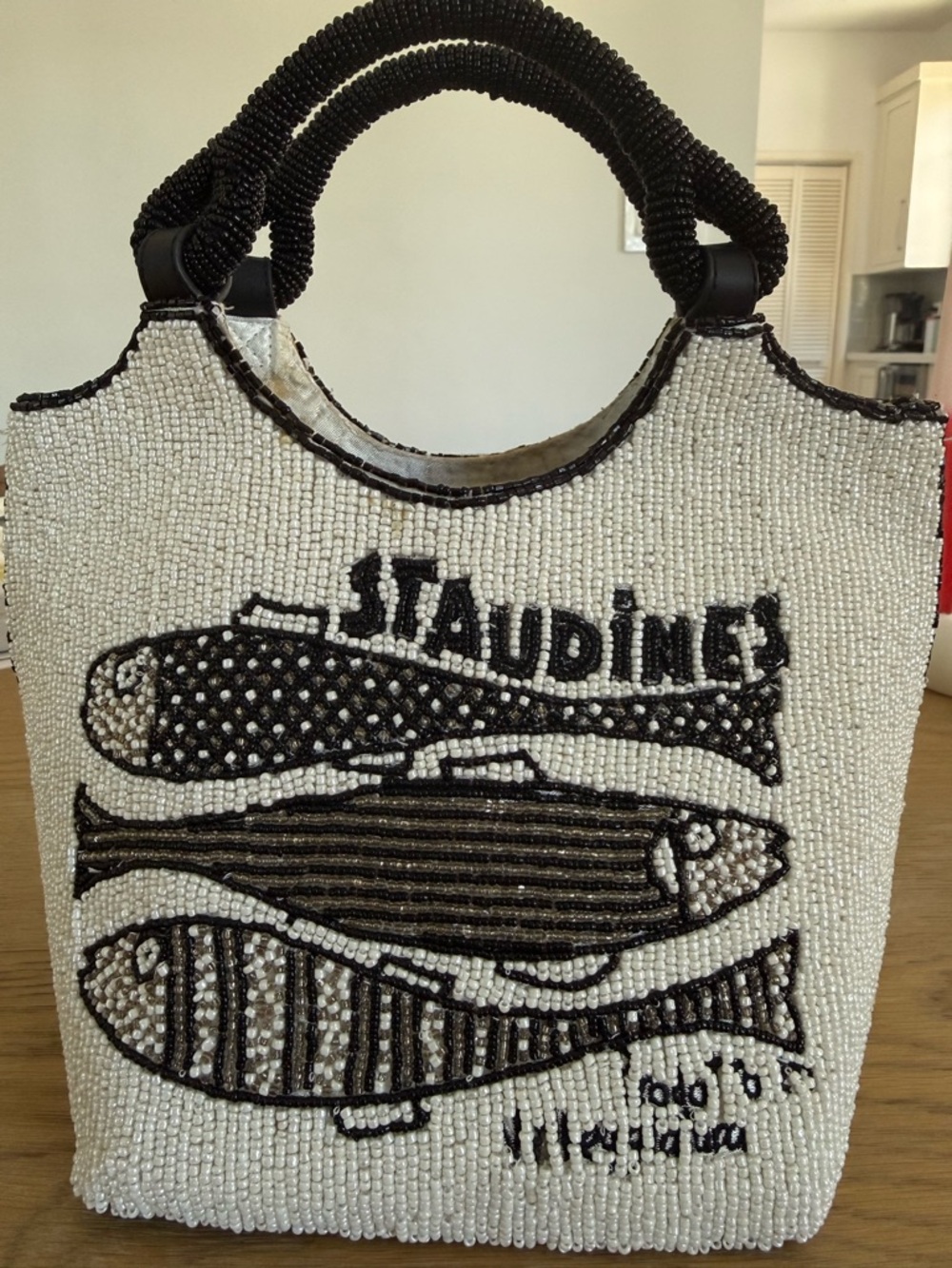 STAUD Beaded "STAUDINES" Sardine Market Tote Bag - Rare / Sold Out - Picture 2 of 4